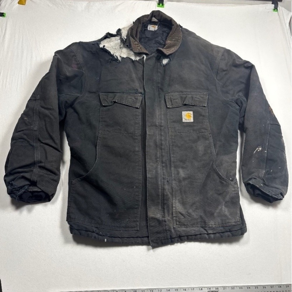 Vintage Carhartt Men's XL Canvas Work Jacket Coat Blanket Lined Black Thrashed